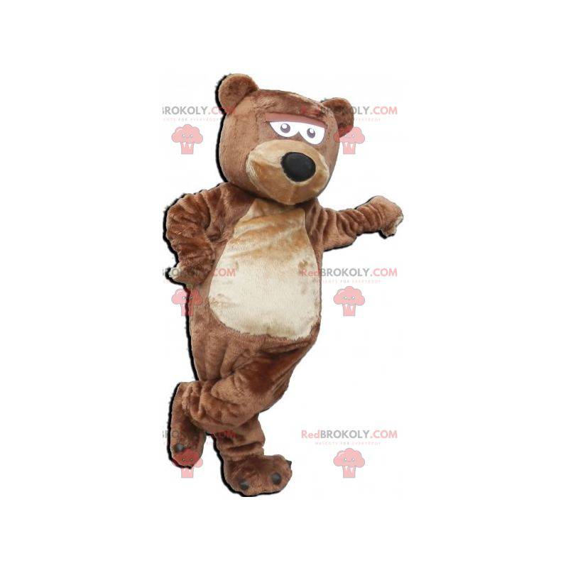 Mascote urso marrom e bege macio e fofo - Redbrokoly.com