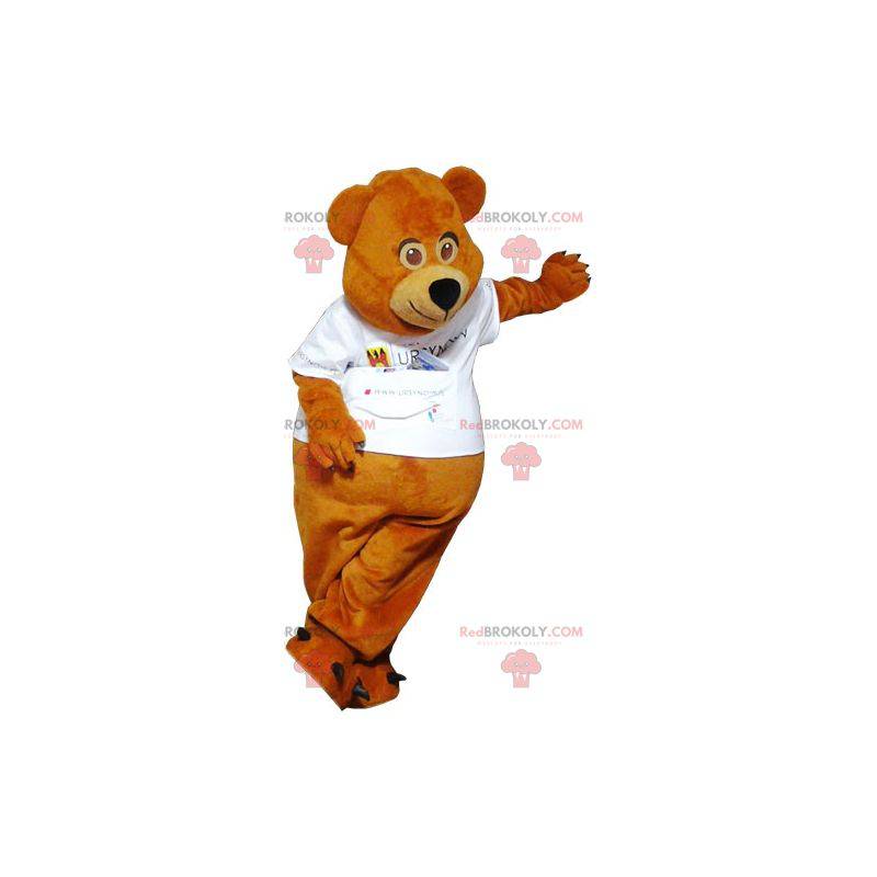 Brown teddy bear mascot dressed in white - Redbrokoly.com