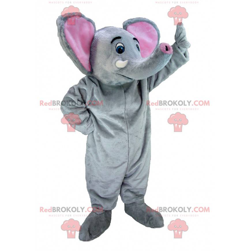 Mascotte d'éléphant gris et rose géant - Redbrokoly.com