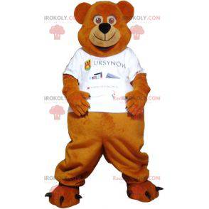 Brun bamse maskot kledd i hvitt - Redbrokoly.com