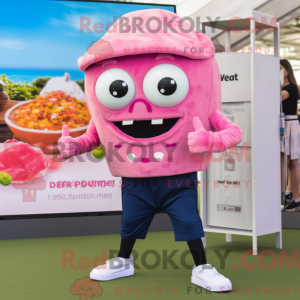 Postava maskota z růžové...
