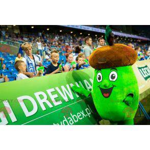 Giant brown and green acorn mascot. Acorn costume -