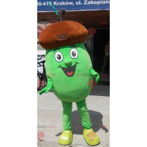 Reusachtige bruine en groene eikelmascotte. Acorn kostuum -