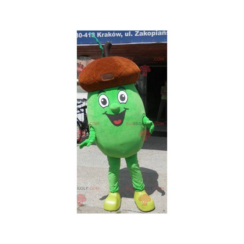 Mascotte de gland marron et vert géant. Costume de gland -