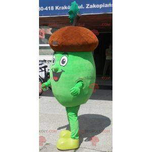 Mascotte de gland marron et vert géant. Costume de gland -