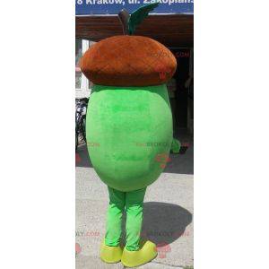 Gigantyczna brązowa i zielona maskotka żołądź. Kostium żołędzia