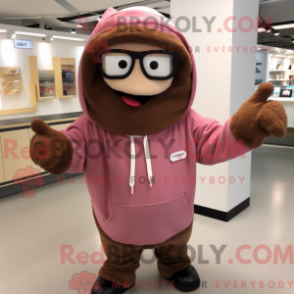 Fantasia de mascote rosa-acastanhado com moletom e óculos - Mascotes rosa - REBROKO_231934 - RedBrokoly.com