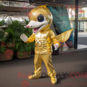 Gold Dolphin maskot kostume...