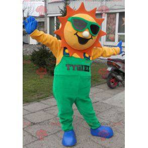 Sun mascot dressed in green overalls - Redbrokoly.com