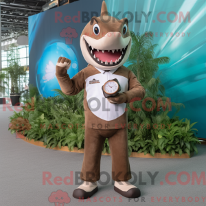 Brun Shark maskot kostume...