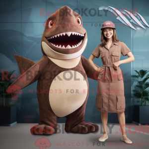 Brun Shark maskot kostume...