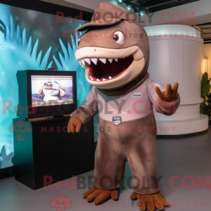 Brun Shark maskot kostume...