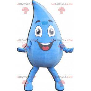 Reusachtige en lachende waterdruppelmascotte. Laat het pak