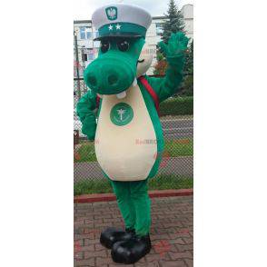 Mascotte coccodrillo verde con berretto da capitano -