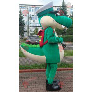 Mascotte de crocodile vert avec une casquette de capitaine -