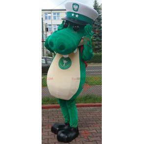 Mascota de cocodrilo verde con gorra de capitán - Redbrokoly.com