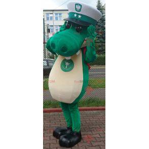 Mascotte groene krokodil met een kapiteinspet - Redbrokoly.com
