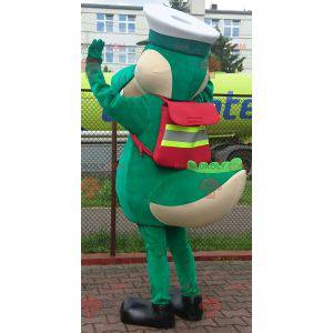 Mascotte de crocodile vert avec une casquette de capitaine -