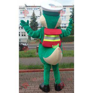 Mascotte de crocodile vert avec une casquette de capitaine -