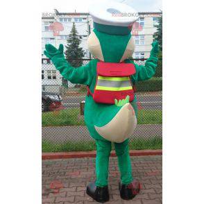 Mascotte groene krokodil met een kapiteinspet - Redbrokoly.com