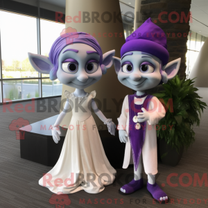 Paarse Elf mascotte kostuum...