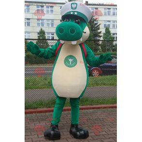 Mascotte groene krokodil met een kapiteinspet - Redbrokoly.com