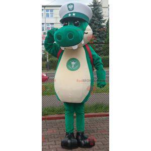 Mascotte coccodrillo verde con berretto da capitano -