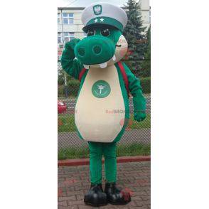 Mascotte coccodrillo verde con berretto da capitano -