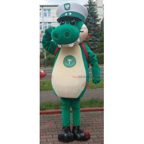 Mascotte groene krokodil met een kapiteinspet - Redbrokoly.com