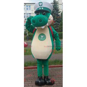 Zelený krokodýlí maskot s kapitánskou čepicí - Redbrokoly.com