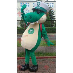 Mascotte coccodrillo verde con berretto da capitano -