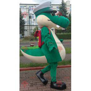 Mascotte groene krokodil met een kapiteinspet - Redbrokoly.com