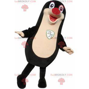 Mascote da toupeira gigante. Terno preto e branco -