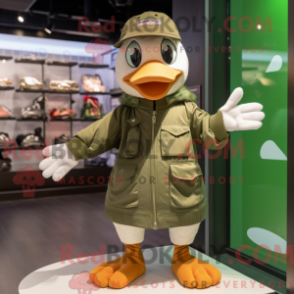 Fantasia de mascote de ganso oliva com corta-vento e gorros - Mascotes de ganso - REBROKO_232566 - RedBrokoly.com