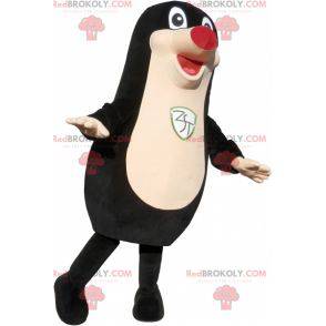 Mascote da toupeira gigante. Terno preto e branco -