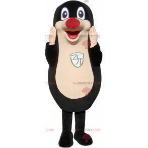 Mascote da toupeira gigante. Terno preto e branco -