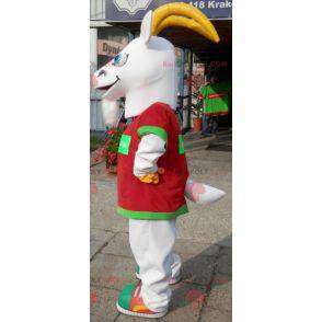 Mascotte capra bianca e gialla. Mascotte di capra -