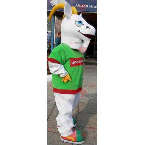 Mascotte capra bianca e gialla. Mascotte di capra -