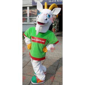 Mascotte capra bianca e gialla. Mascotte di capra -