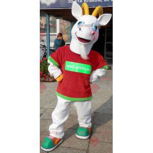 Mascotte capra bianca e gialla. Mascotte di capra -