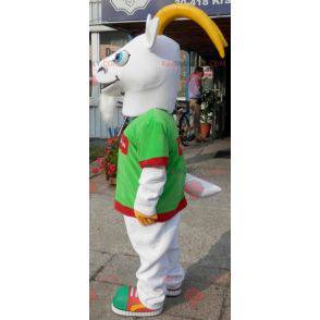 Mascot sport goat. Gray goat suit in sportswear - Redbrokoly.com