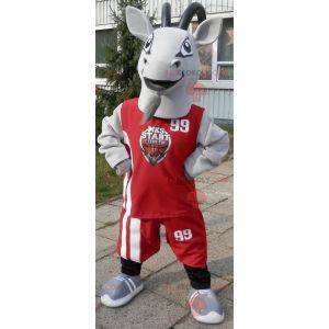 Mascot sport goat. Gray goat suit in sportswear - Redbrokoly.com