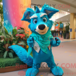 Fantasia de mascote Dingo turquesa com macacão e lenços - Mascotes Dingo - REBROKO_232814 - RedBrokoly.com