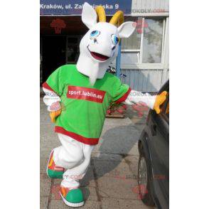 Mascot sport goat. Gray goat suit in sportswear - Redbrokoly.com