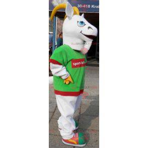 Mascot sport goat. Gray goat suit in sportswear - Redbrokoly.com