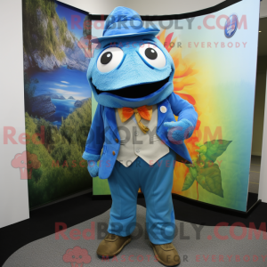 Blå Piranha maskot kostume...