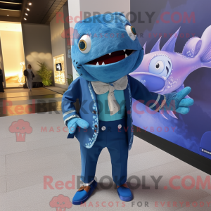 Blå Piranha maskot kostume...
