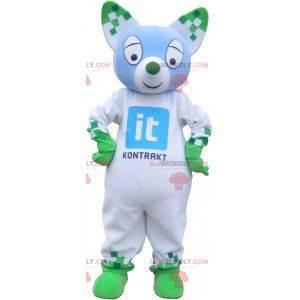 Mascotte gatto blu e verde. Mascotte animale verde -