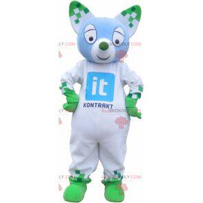 Mascotte gatto blu e verde. Mascotte animale verde -