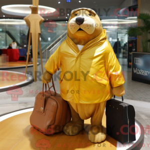 Guld Hvalros maskot kostume...